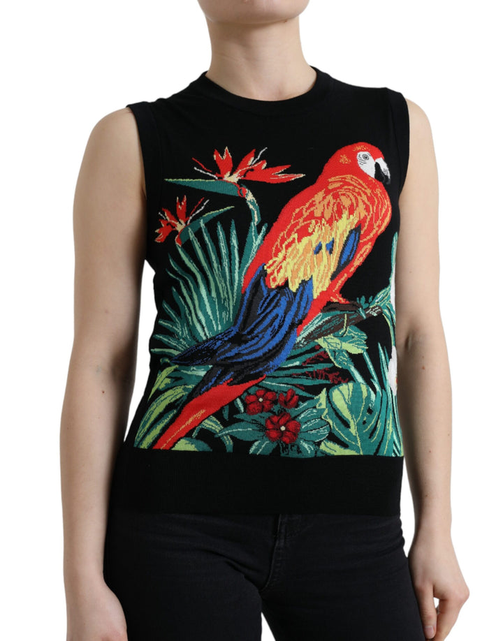 Débardeur en maille de laine sans manches Dolce & Gabbana motif oiseau noir