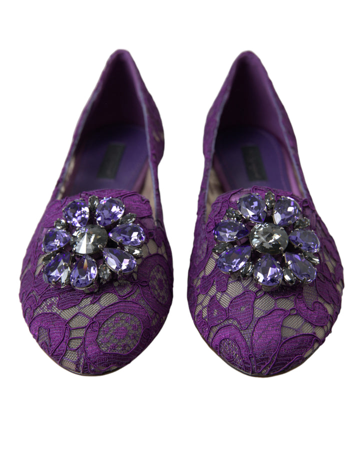 Zapatos planos Dolce & Gabbana Purple Vally Taormina con cristales y encaje