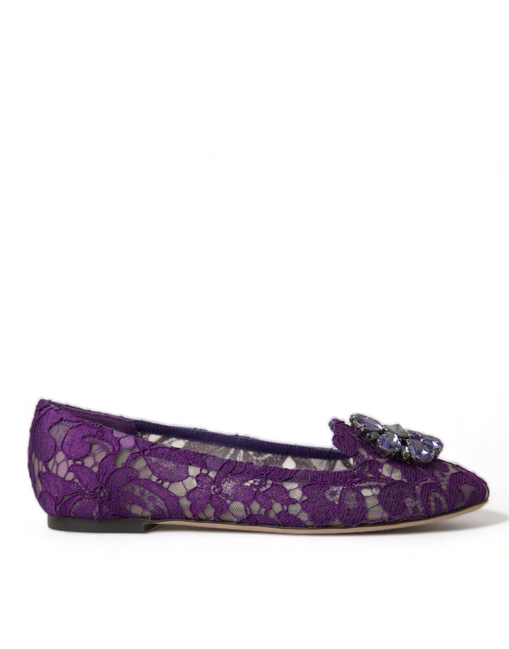 Zapatos planos Dolce & Gabbana Purple Vally Taormina con cristales y encaje