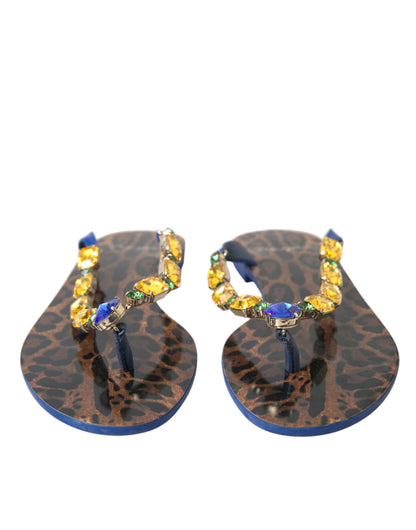 Dolce & Gabbana Blue Crystals Flats Sandals Beachwear Shoes