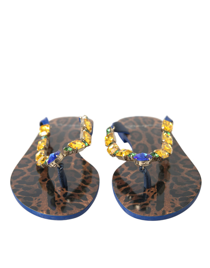 Dolce & Gabbana Sandalias Planas con Cristales Azules Zapatos de Playa