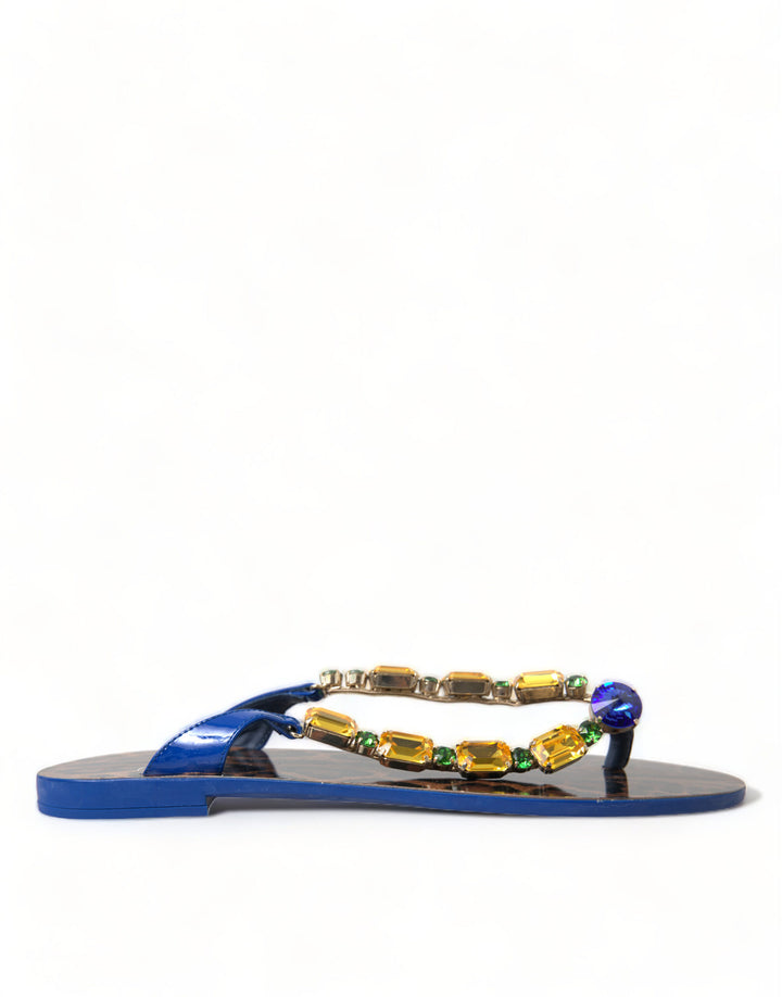 Dolce & Gabbana Sandalias Planas con Cristales Azules Zapatos de Playa