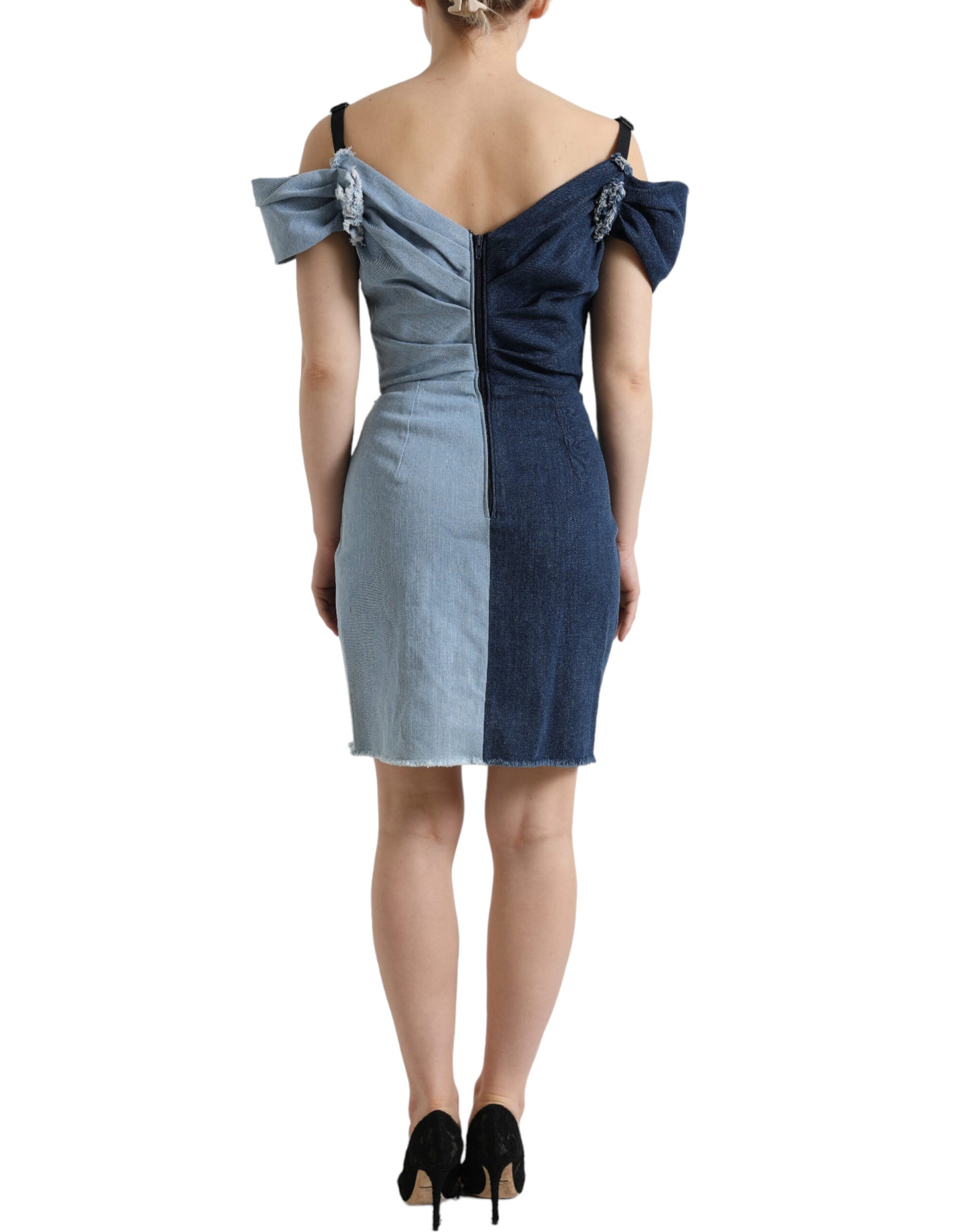Mini-robe Dolce & Gabbana en jean bicolore patchwork bleu