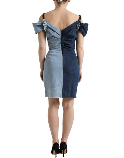 Mini-robe Dolce & Gabbana en jean bicolore patchwork bleu
