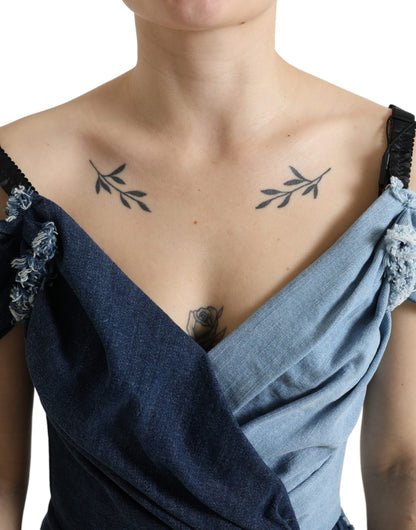 Mini-robe Dolce & Gabbana en jean bicolore patchwork bleu