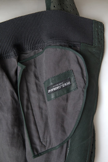 Blouson bombardier Dolce & Gabbana en cuir perforé vert
