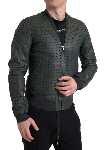 Blouson bombardier Dolce & Gabbana en cuir perforé vert