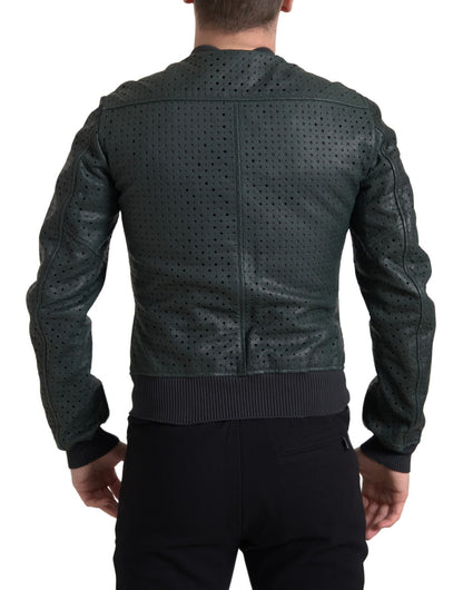 Blouson bombardier Dolce & Gabbana en cuir perforé vert