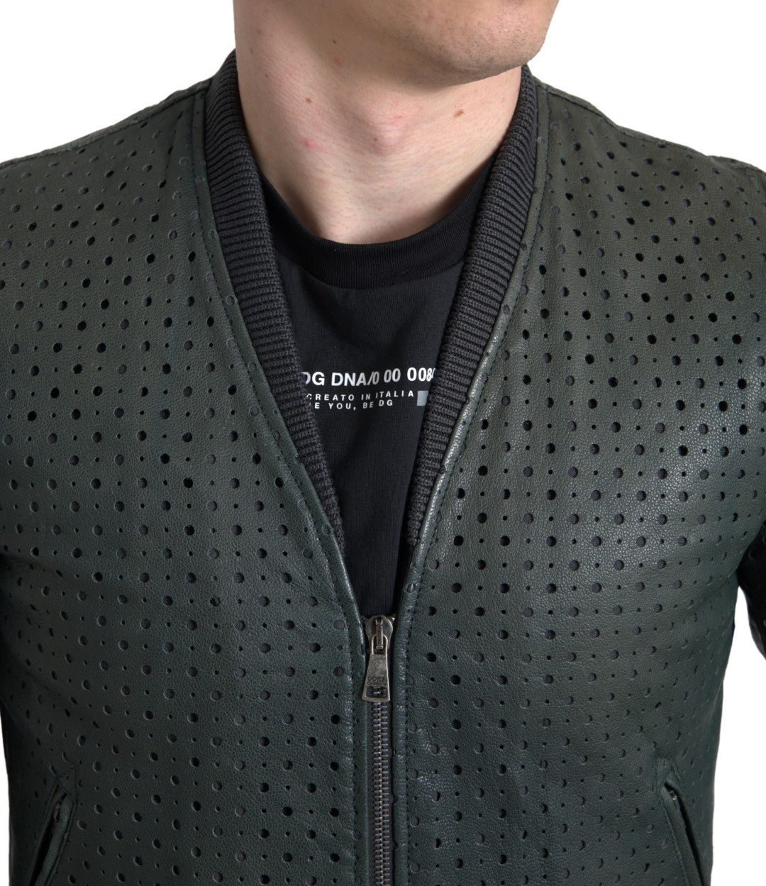 Blouson bombardier Dolce & Gabbana en cuir perforé vert
