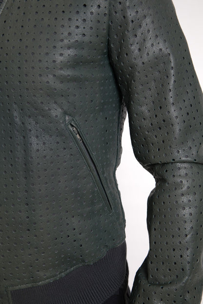 Blouson bombardier Dolce & Gabbana en cuir perforé vert