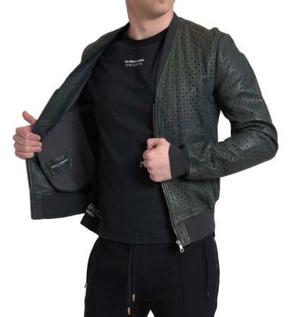 Blouson bombardier Dolce & Gabbana en cuir perforé vert