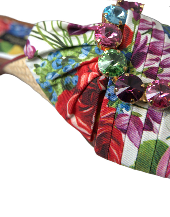 Zapatos sandalias planos multicolor florales con cristales Dolce & Gabbana