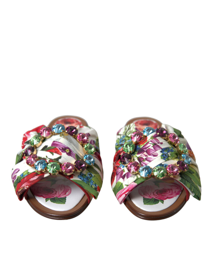 Zapatos sandalias planos multicolor florales con cristales Dolce & Gabbana