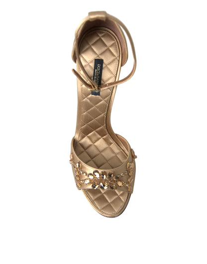 Sandalias Dolce & Gabbana de satén dorado con pulsera al tobillo y cristales