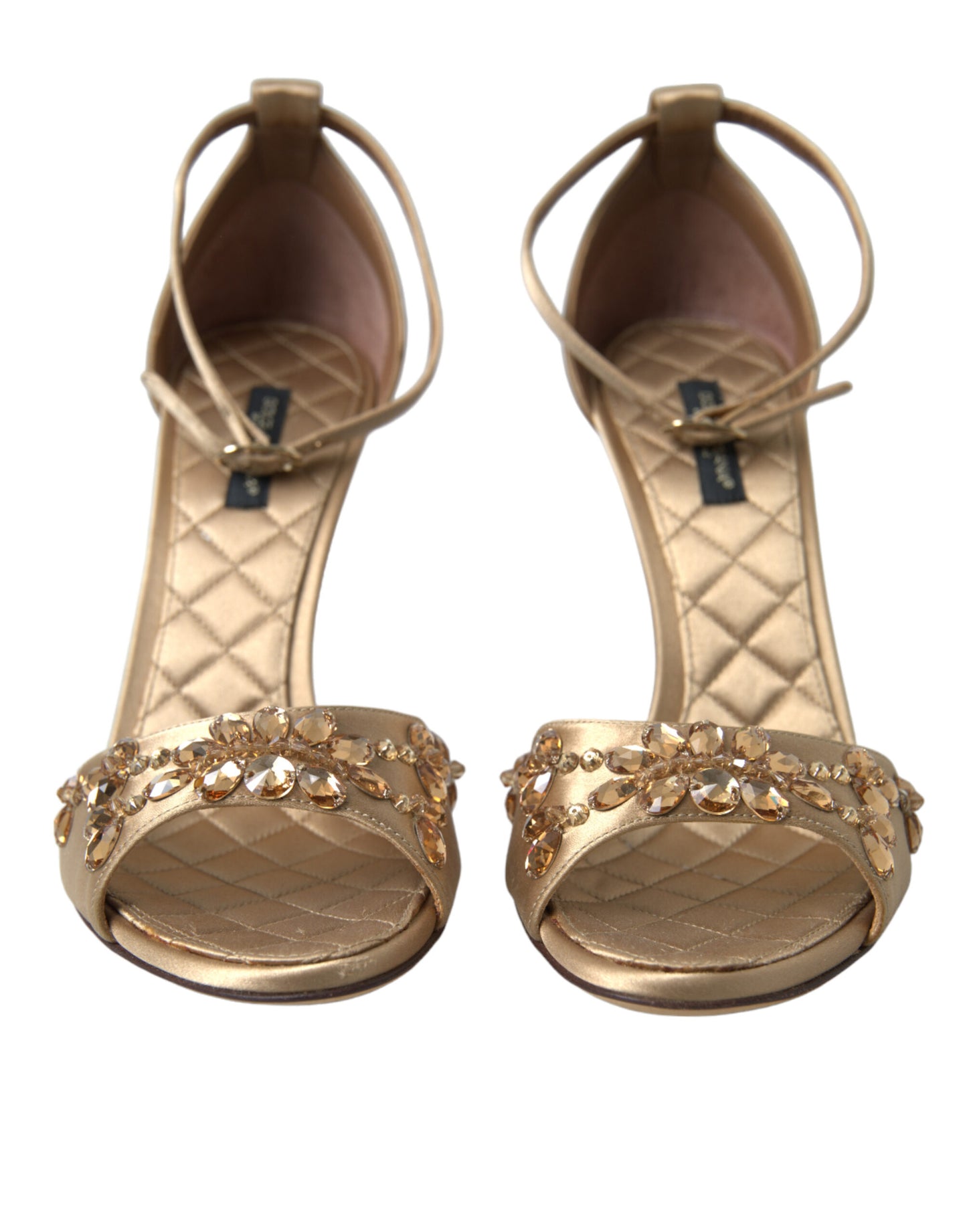 Sandalias Dolce & Gabbana de satén dorado con pulsera al tobillo y cristales