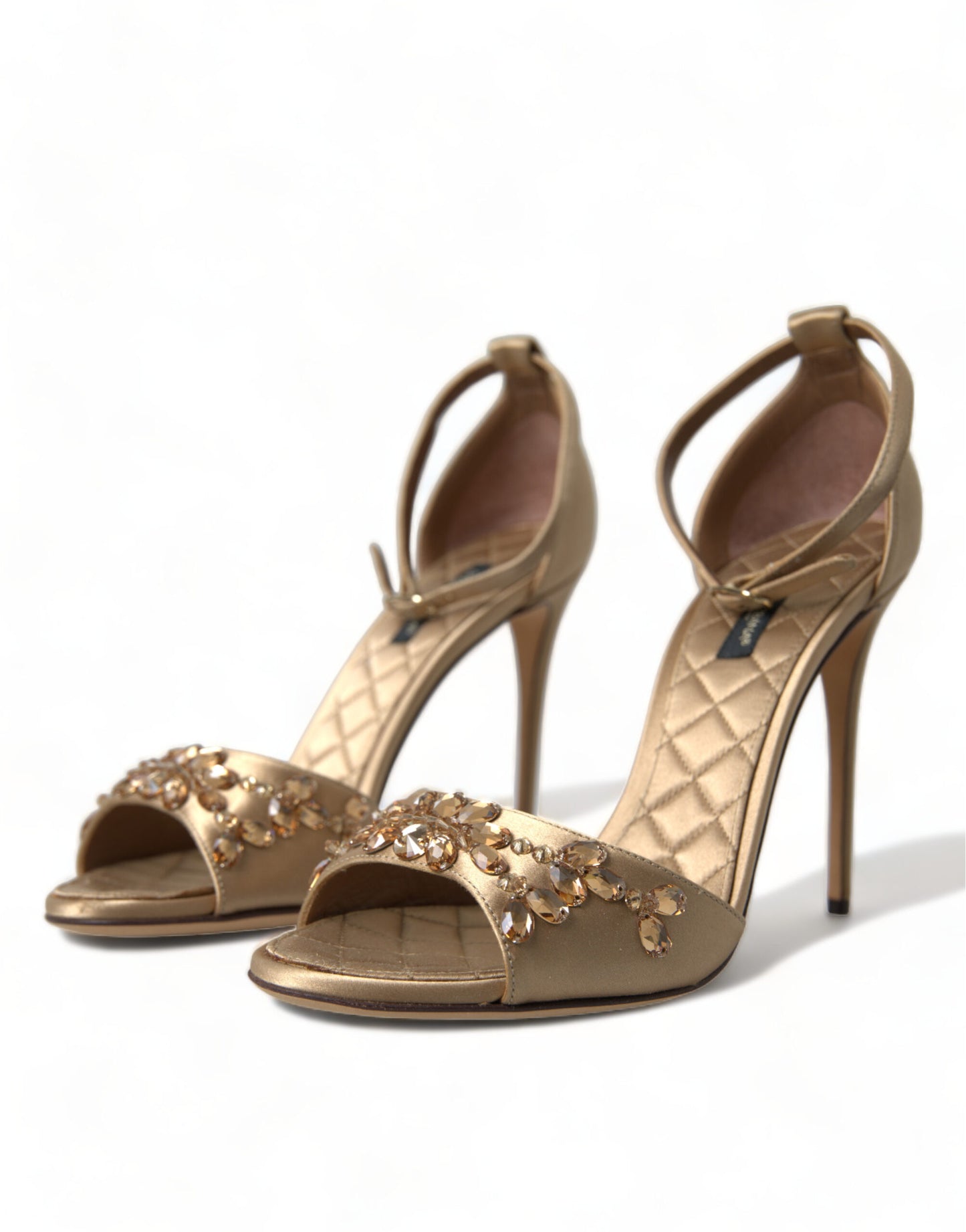 Sandalias Dolce & Gabbana de satén dorado con pulsera al tobillo y cristales