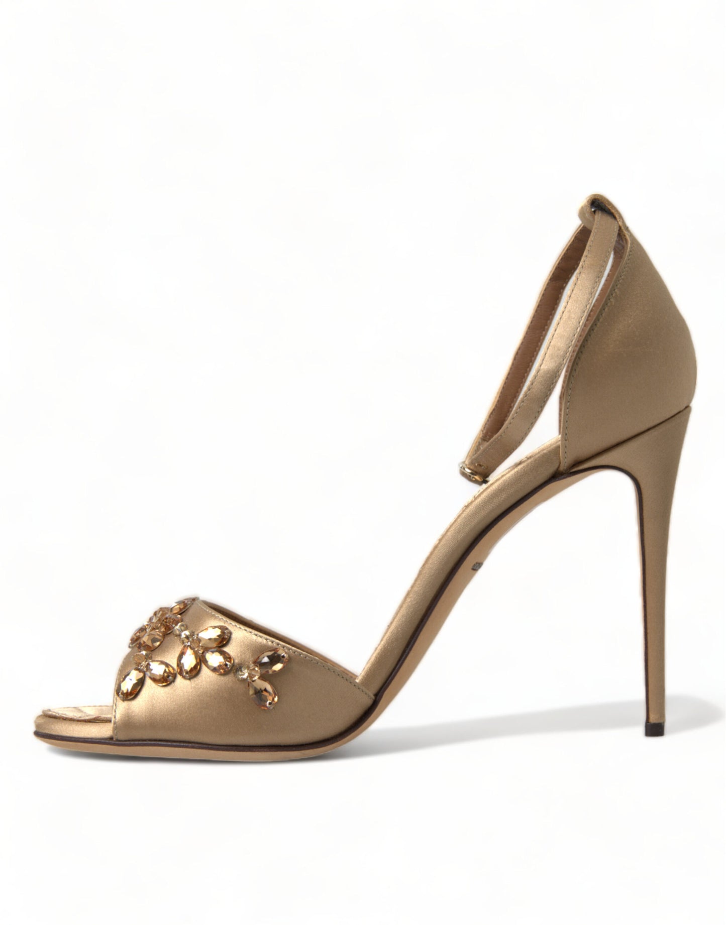 Sandalias Dolce & Gabbana de satén dorado con pulsera al tobillo y cristales