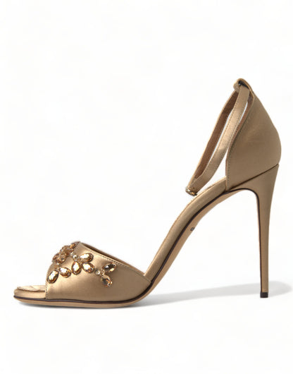 Sandalias Dolce & Gabbana de satén dorado con pulsera al tobillo y cristales