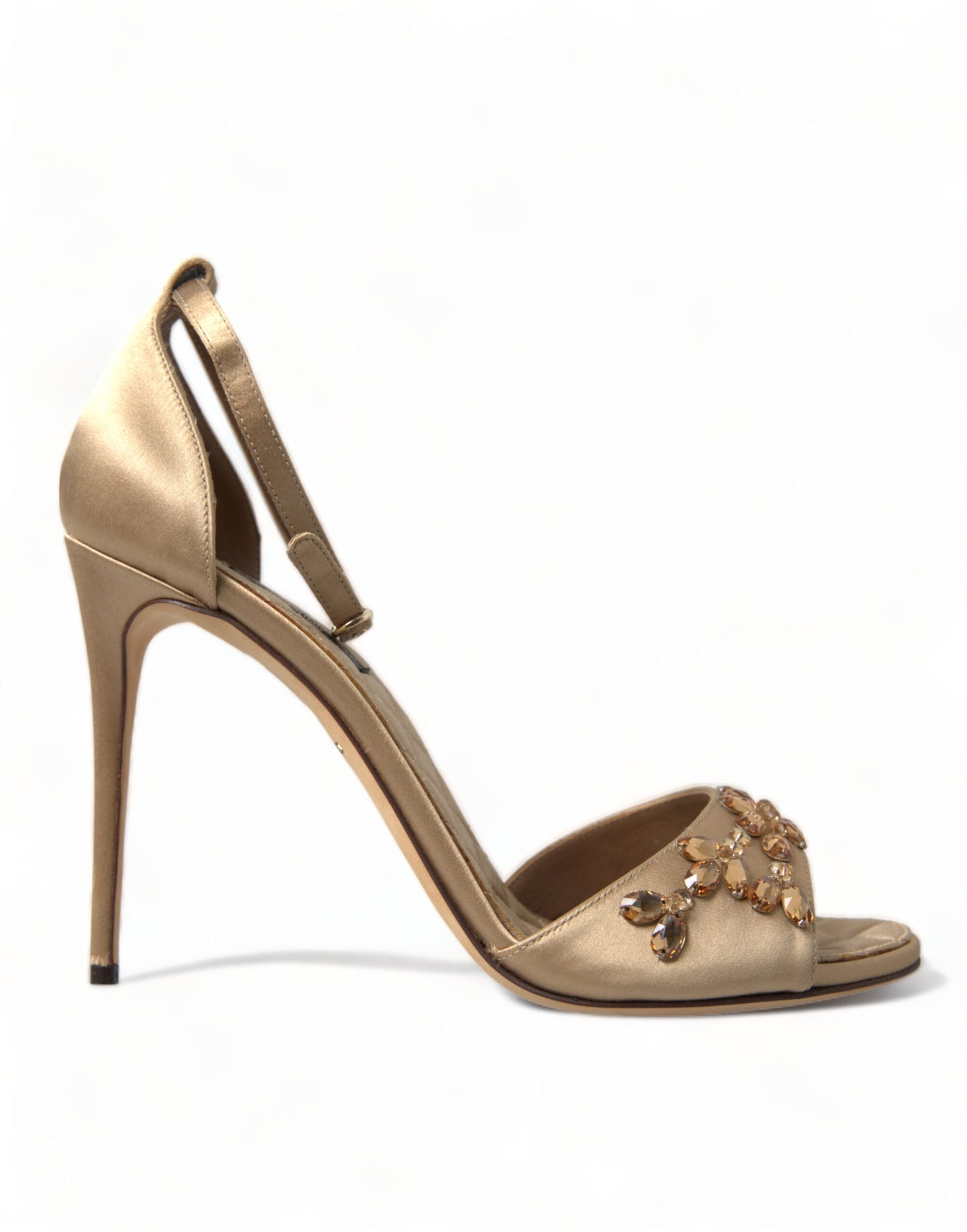 Sandalias Dolce & Gabbana de satén dorado con pulsera al tobillo y cristales