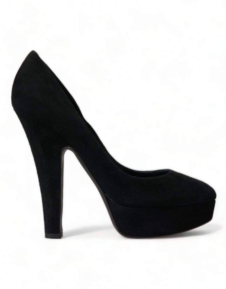 Chaussures à talons compensés en daim et cuir noir Dolce & Gabbana