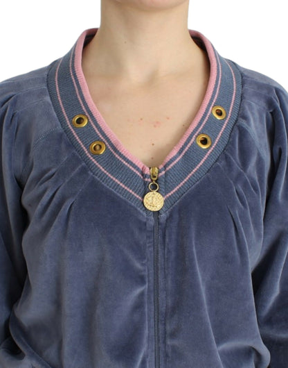 Cavalli Blue velvet zipup sweater