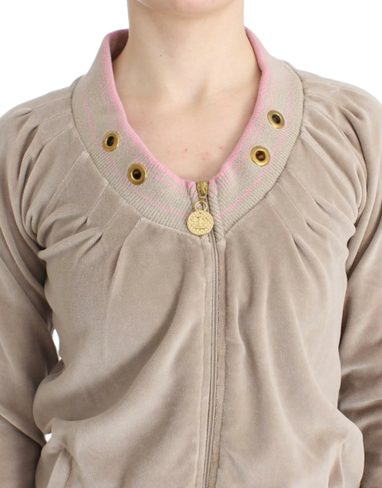 Cavalli Beige velvet zipup sweater