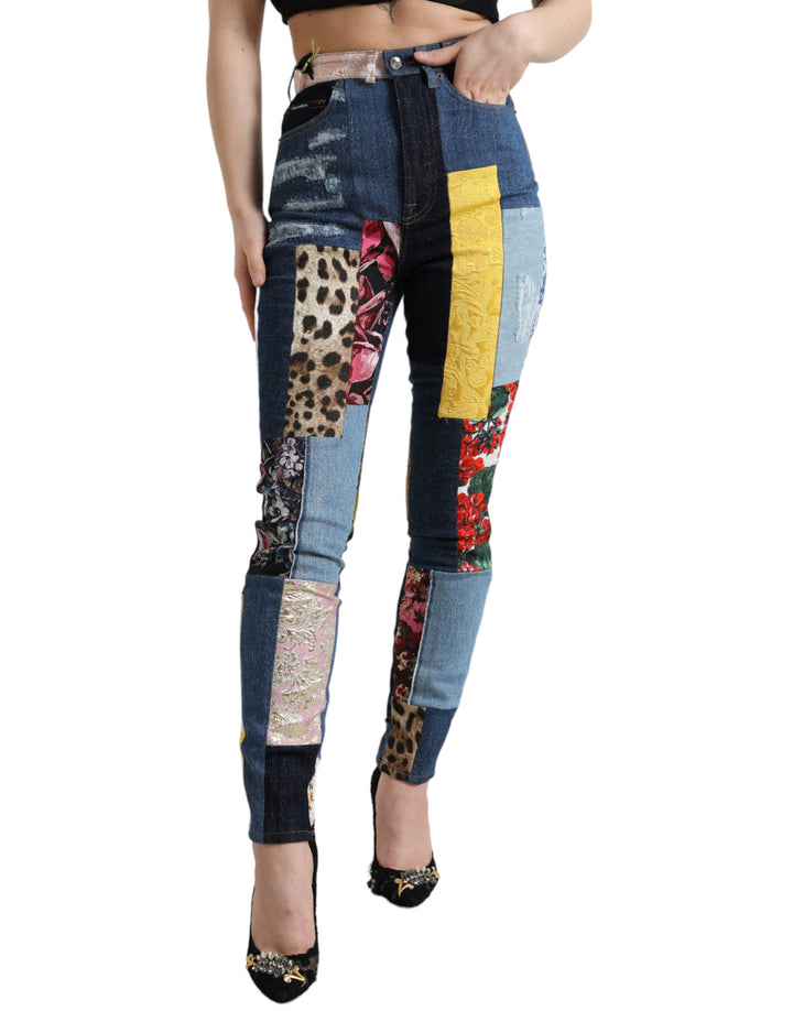 Jean slim en denim Dolce & Gabbana Patchwork Multicolore GRACE