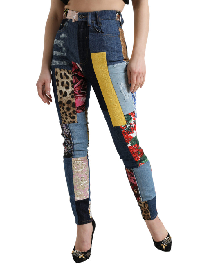 Jean slim en denim Dolce & Gabbana Patchwork Multicolore GRACE