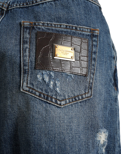 Dolce & Gabbana Shorts vaqueros de tiro alto de algodón azul