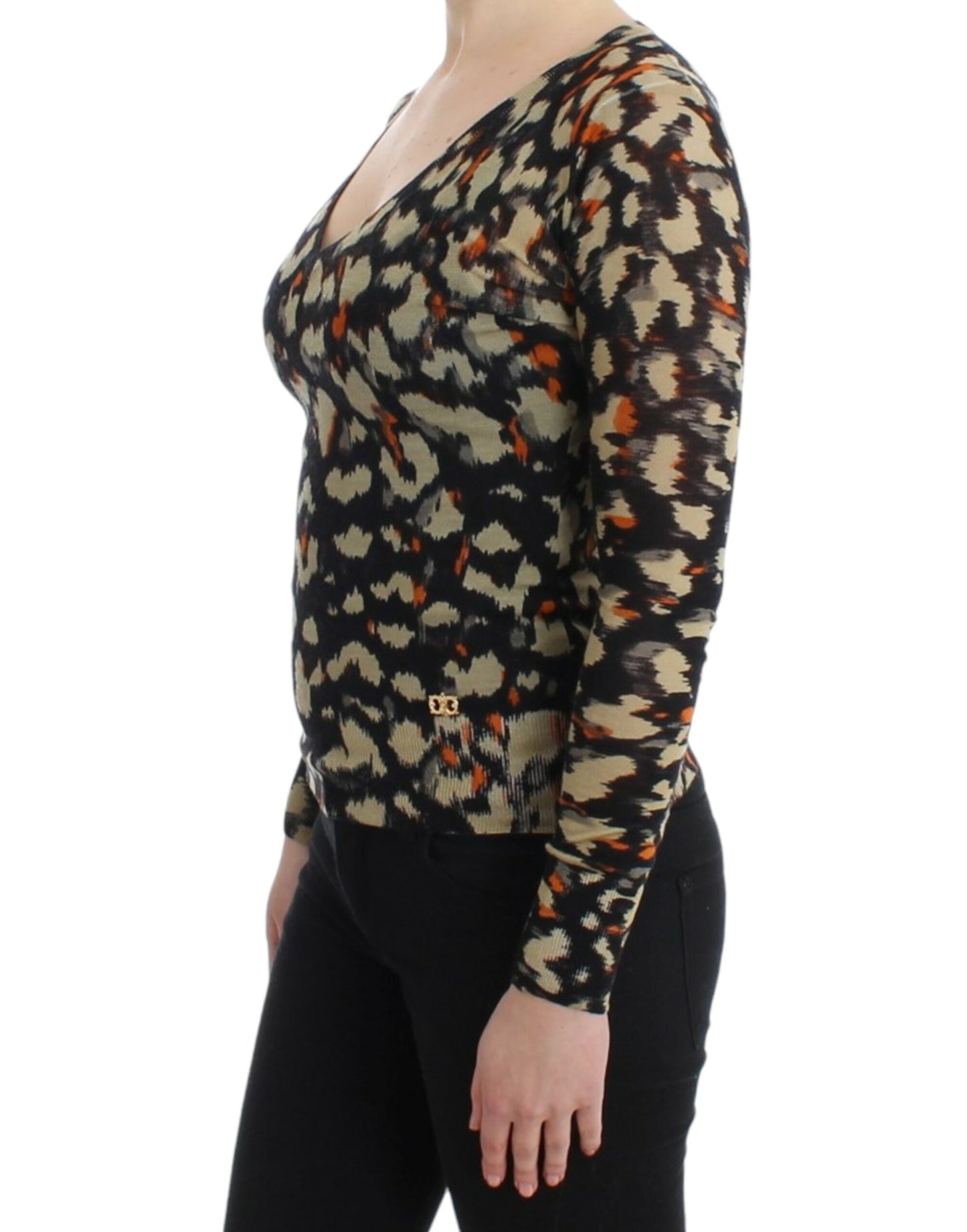 Cavalli Multicolor v-neck wool jumper