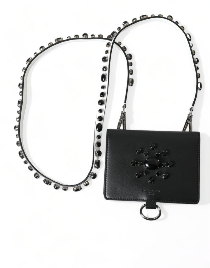 Porte-cartes Dolce & Gabbana en cuir noir orné de cristaux