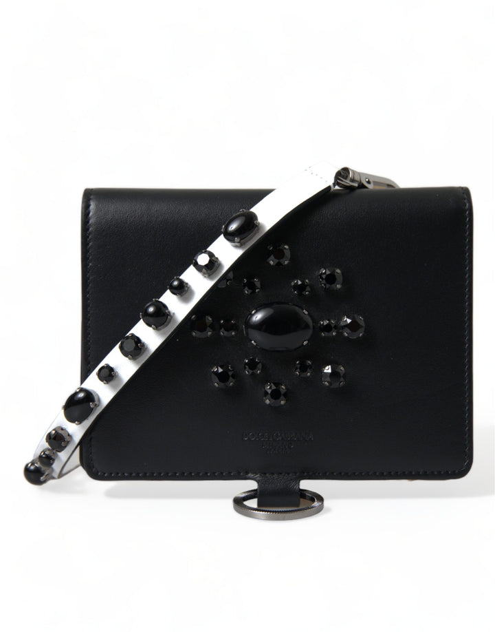 Porte-cartes Dolce & Gabbana en cuir noir orné de cristaux