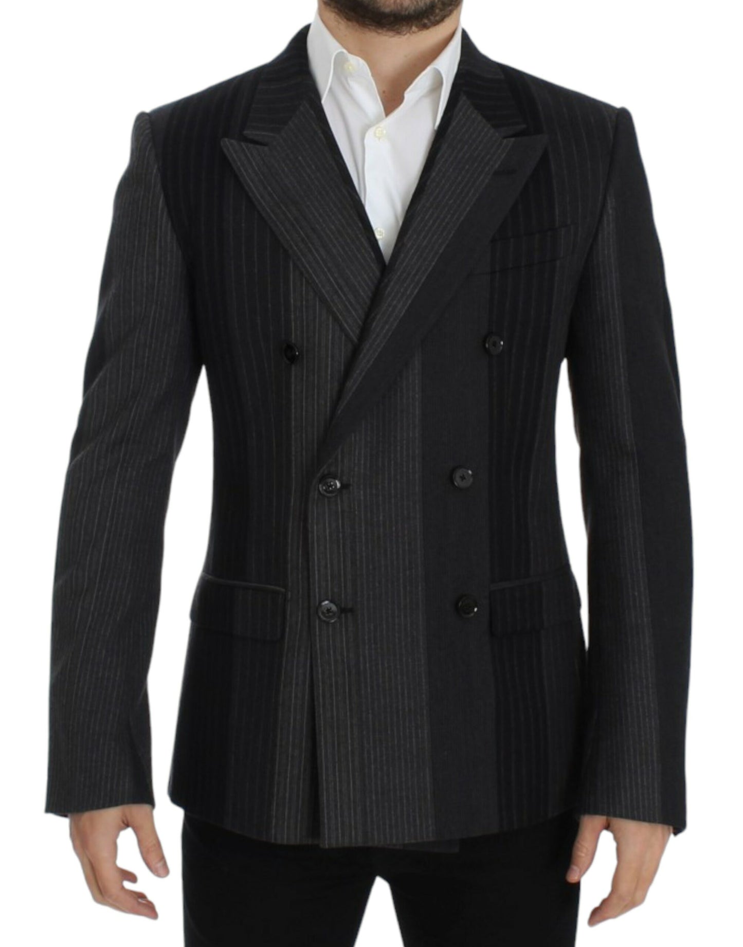 Blazer Dolce & Gabbana en laine stretch rayée grise
