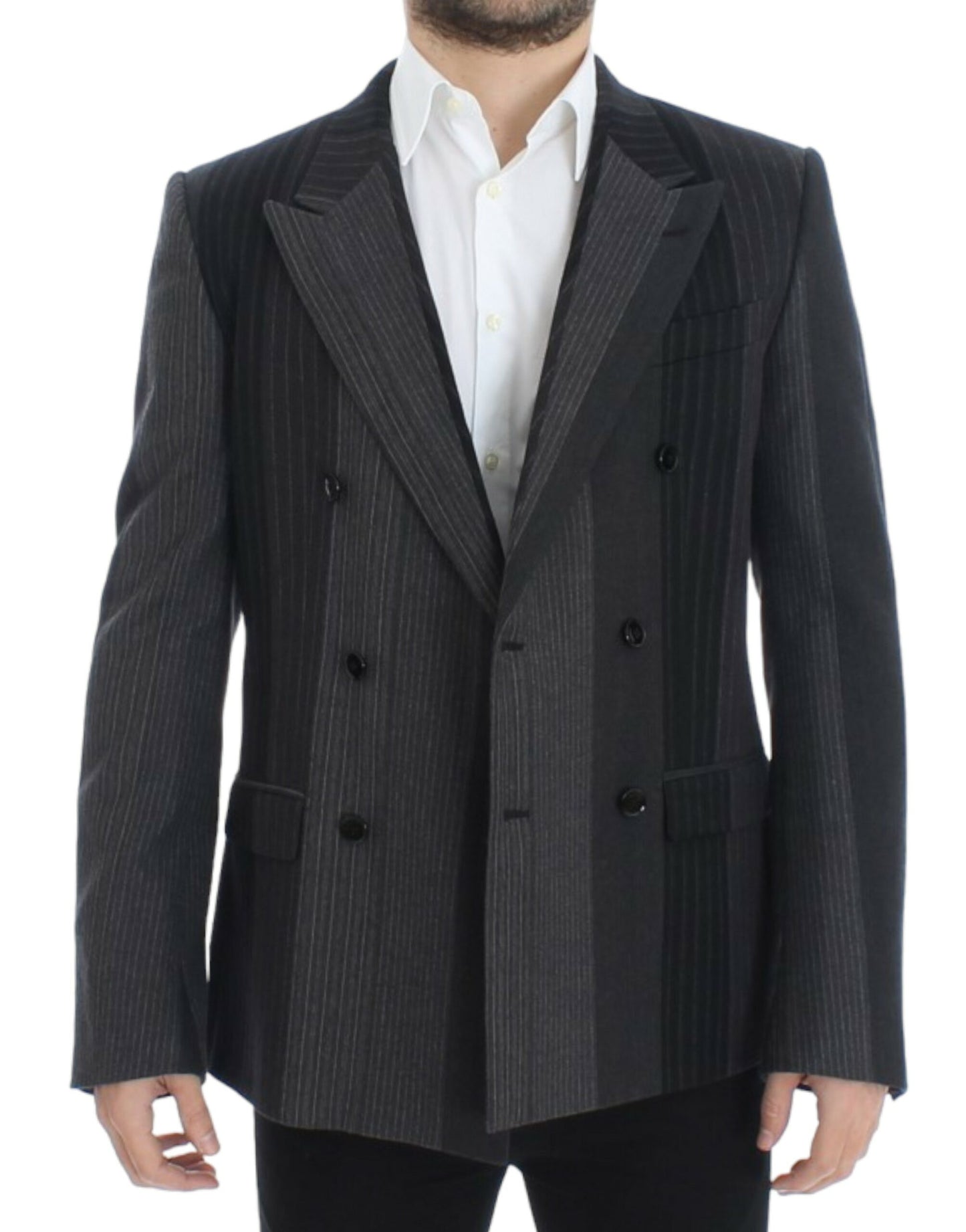 Blazer Dolce & Gabbana en laine stretch rayée grise