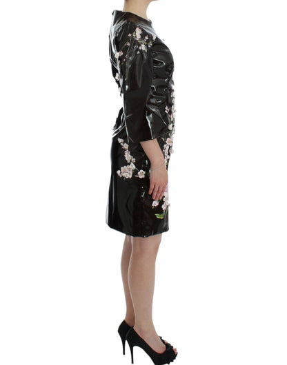 Robe fourreau Dolce & Gabbana noire à fleurs et manches 3/4