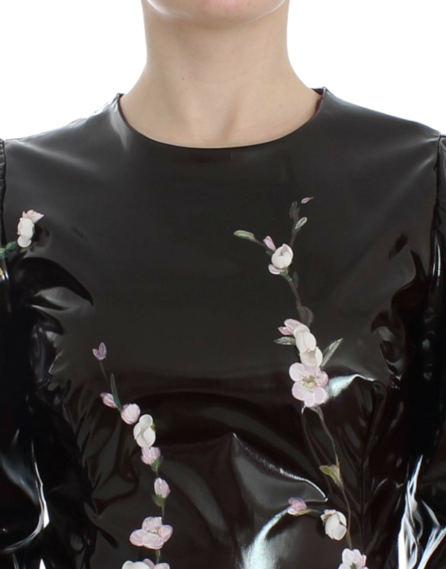 Robe fourreau Dolce & Gabbana noire à fleurs et manches 3/4