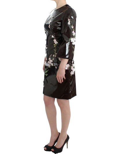 Robe Dolce & Gabbana noire vernie florale PEINTE À LA MAIN