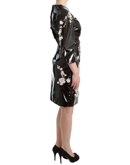 Robe Dolce & Gabbana noire vernie florale PEINTE À LA MAIN