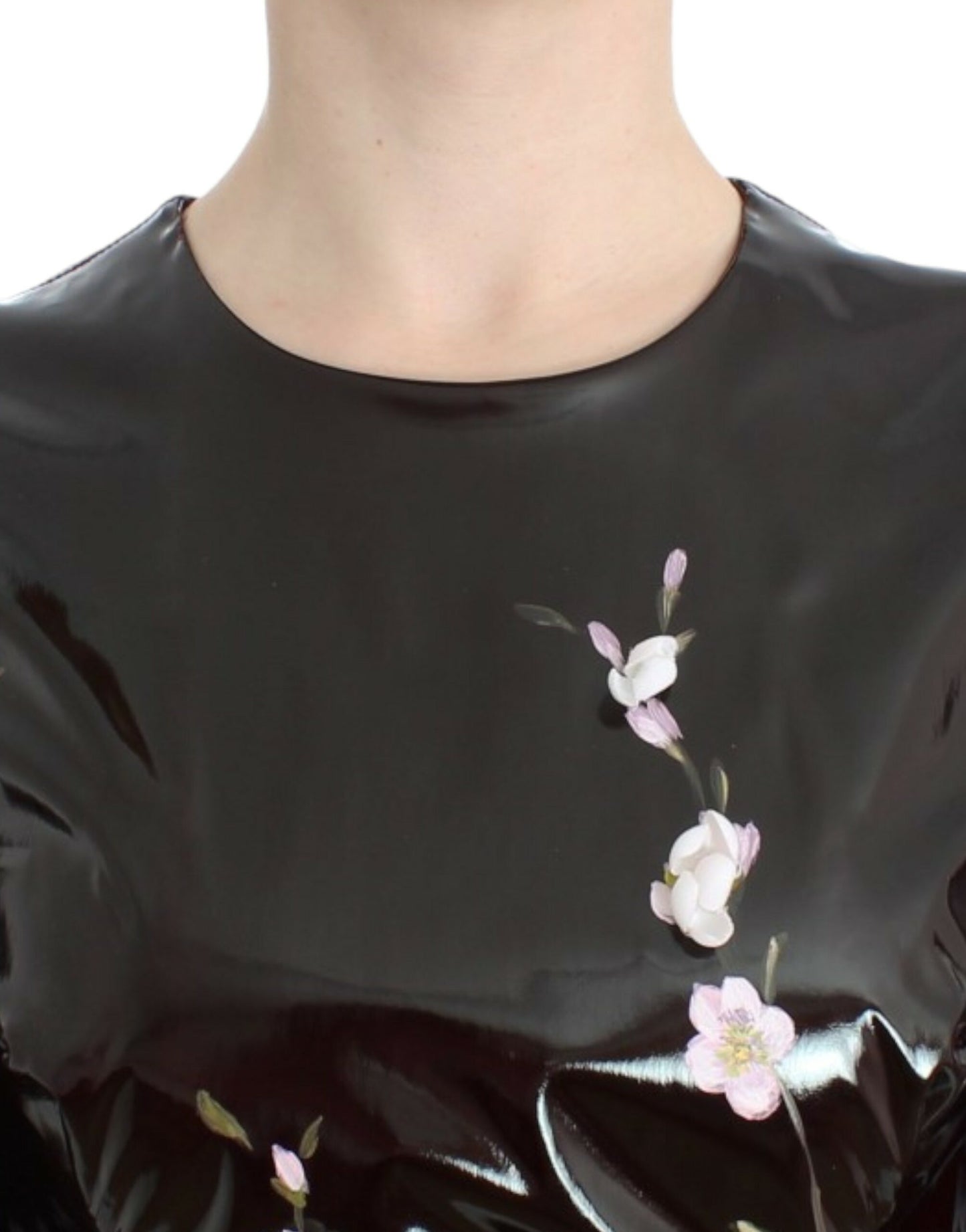 Robe Dolce & Gabbana noire vernie florale PEINTE À LA MAIN