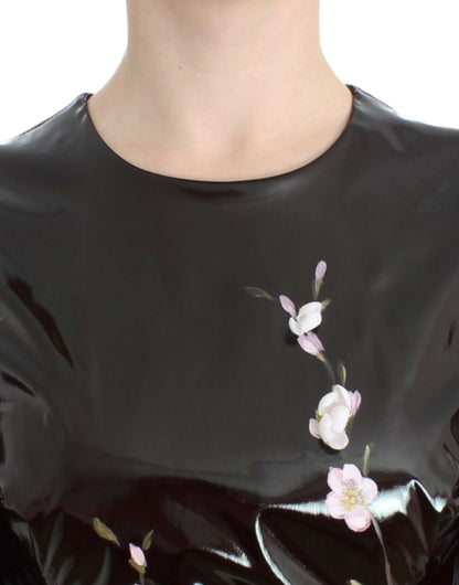 Robe Dolce & Gabbana noire vernie florale PEINTE À LA MAIN