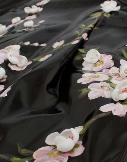 Robe Dolce & Gabbana noire vernie florale PEINTE À LA MAIN