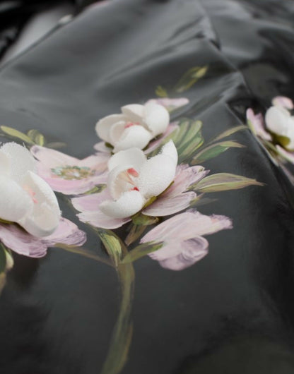 Robe Dolce & Gabbana noire vernie florale PEINTE À LA MAIN