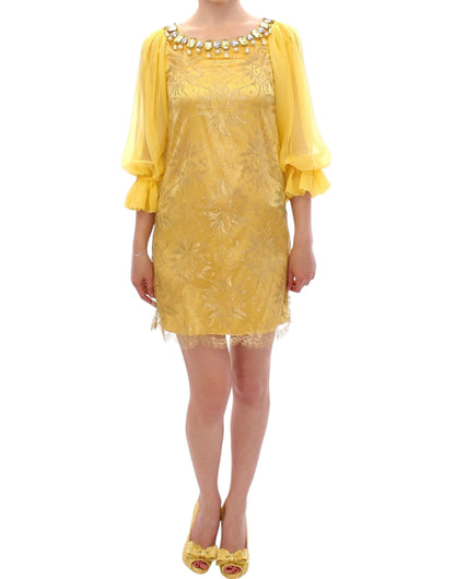 Mini-robe Dolce & Gabbana en dentelle jaune et cristaux