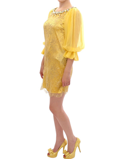Mini-robe Dolce & Gabbana en dentelle jaune et cristaux