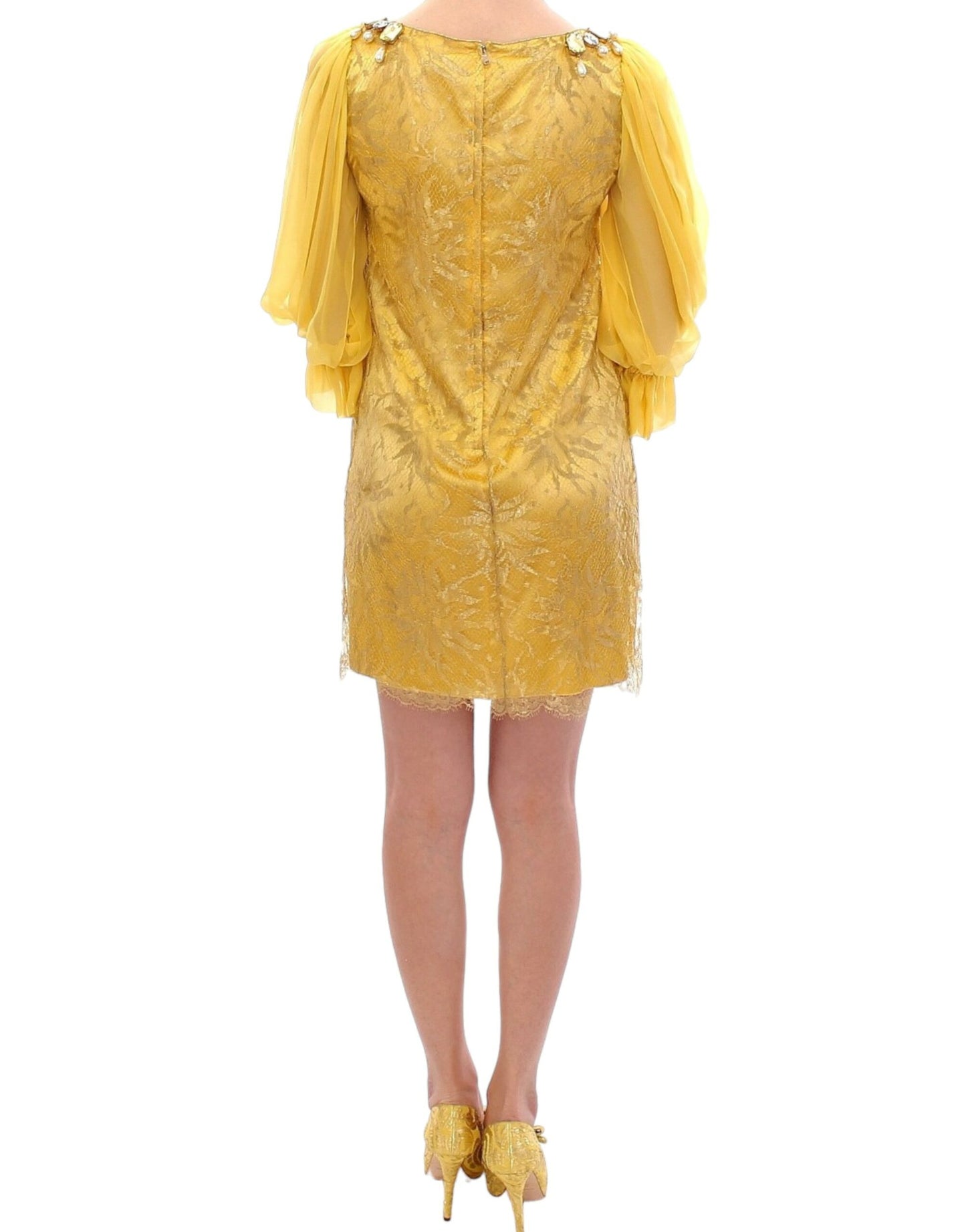 Mini-robe Dolce & Gabbana en dentelle jaune et cristaux