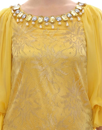Mini-robe Dolce & Gabbana en dentelle jaune et cristaux