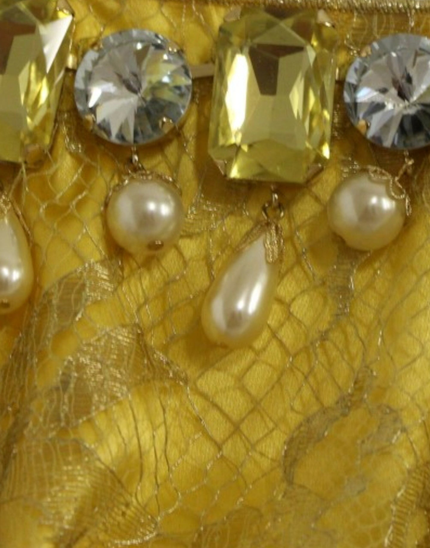 Mini-robe Dolce & Gabbana en dentelle jaune et cristaux