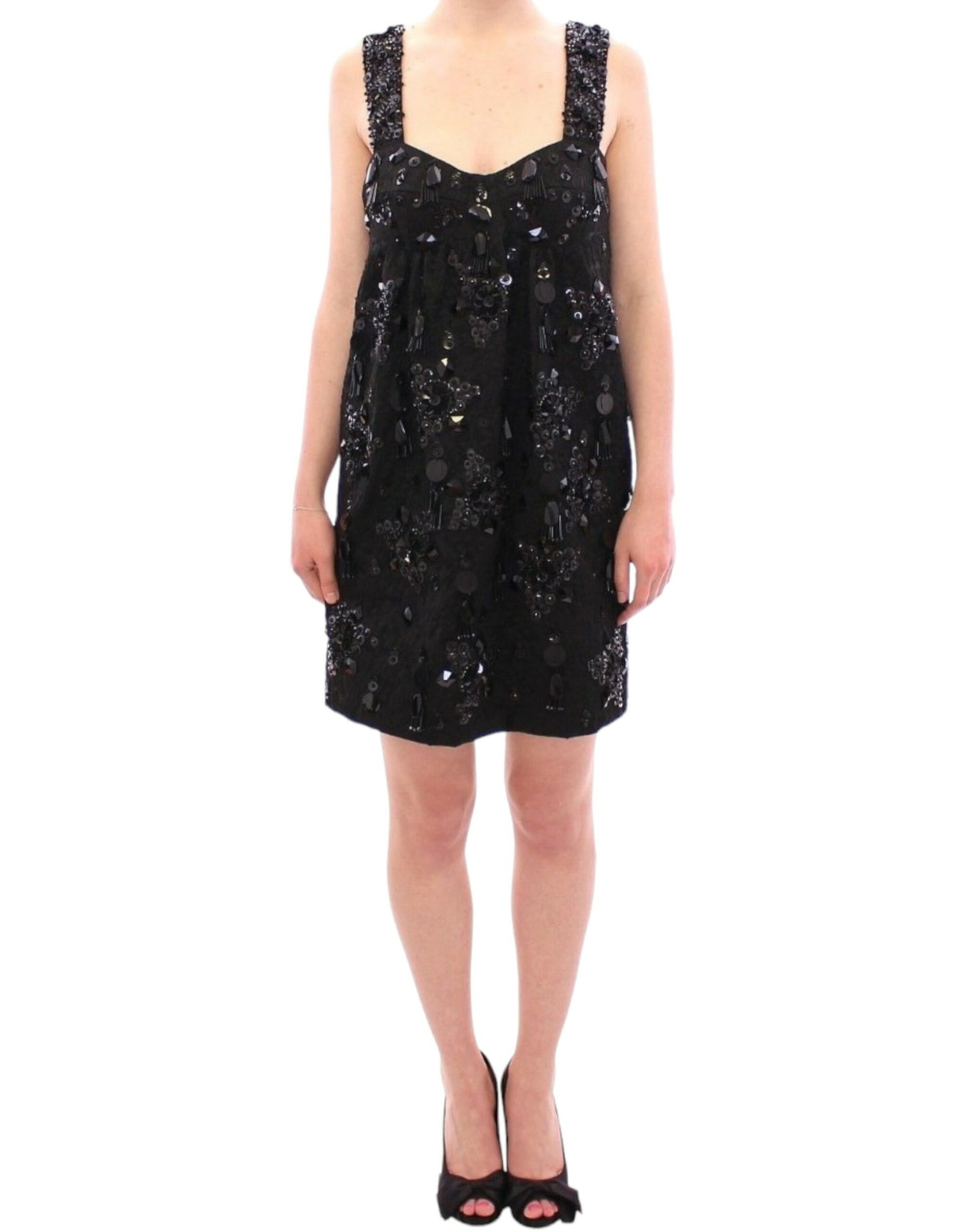 Robe Dolce & Gabbana noire à motifs floraux et cristaux incrustés