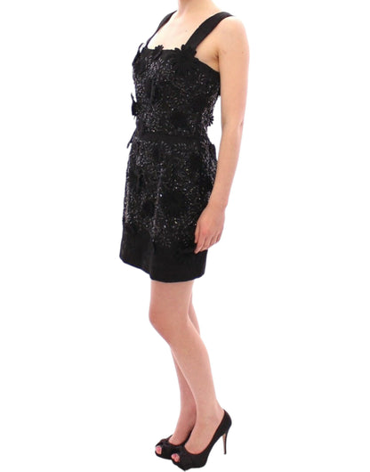 Robe noire Dolce & Gabbana à imprimé floral incrustée de cristaux