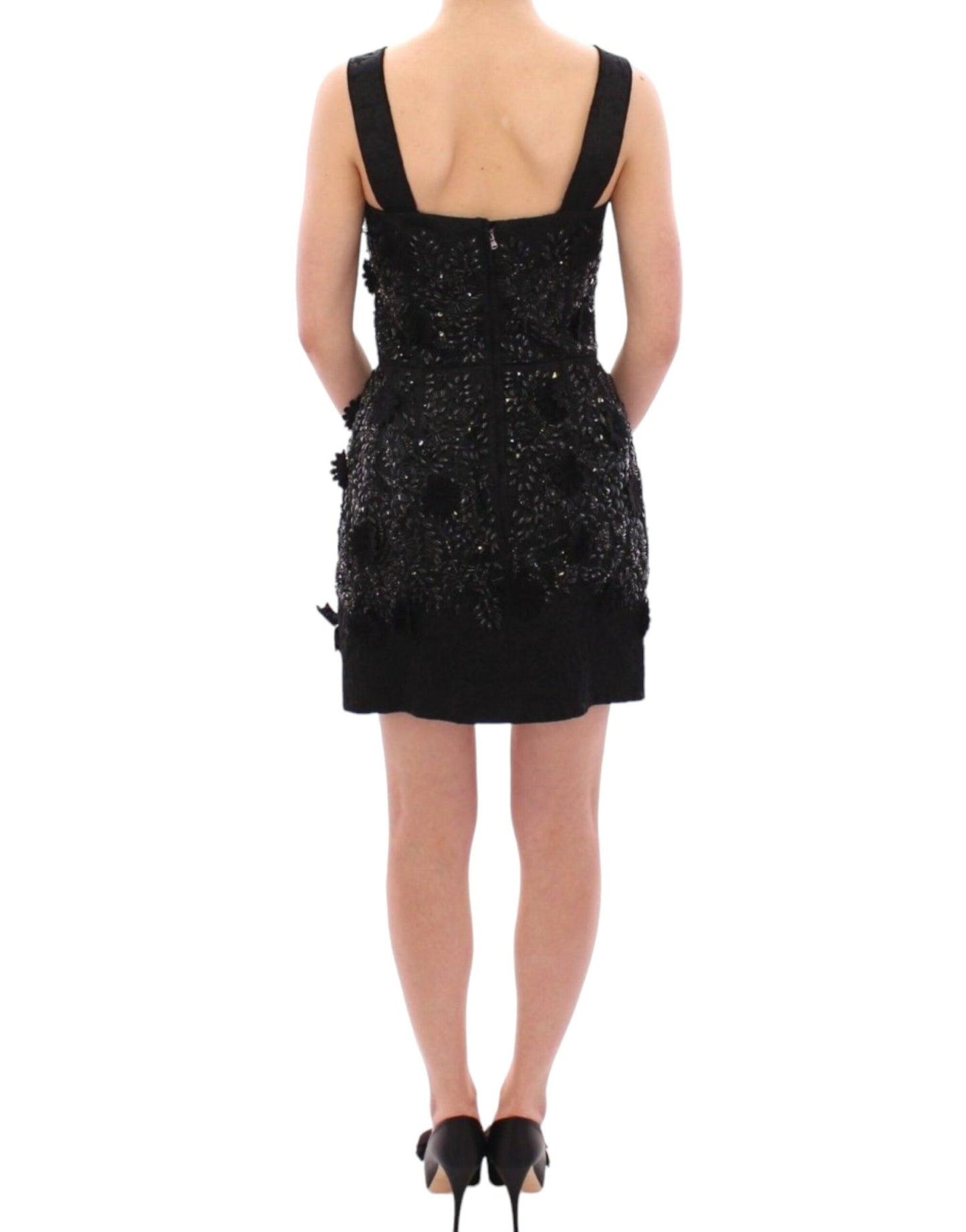 Robe noire Dolce & Gabbana à imprimé floral incrustée de cristaux